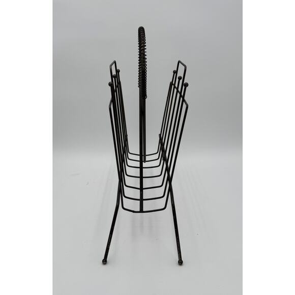Vintage MCM mid century modern 50s Black Metal Wire Magazine Record Rack Atomic - Picture 2 of 7